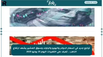 تراجع جديد في أسعار الدولار واليورو والباوند وسوق المشير يشهد ارتفاع الذهب.. تعرف على التغيرات اليوم 25 يوليو 2025